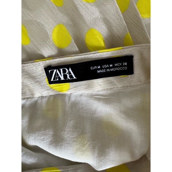 Zara Satin Yellow Polka Dot Pleated Midi Skirt - Picture 6 of 8